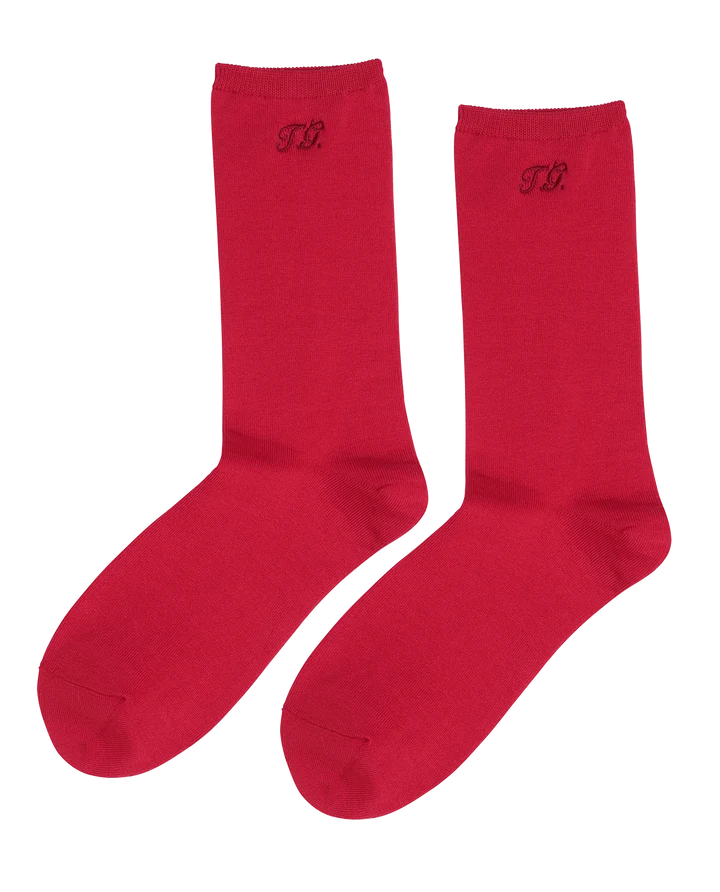 The Great - Monogrammed Trouser Sock - Chocolate, Navy, Cream, Poppy Red