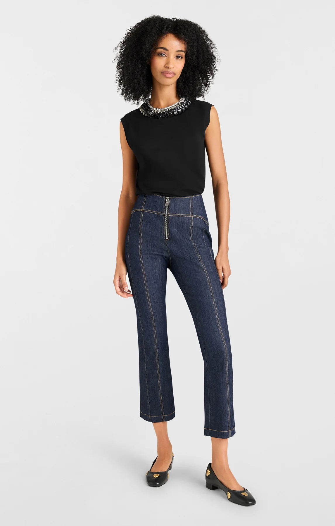 Cinq a Sept-Chunky Rhinestone Embellished Tee-Black/Clear