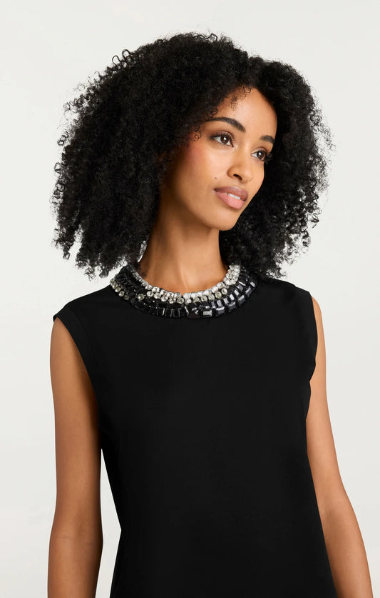 Cinq a Sept-Chunky Rhinestone Embellished Tee-Black/Clear