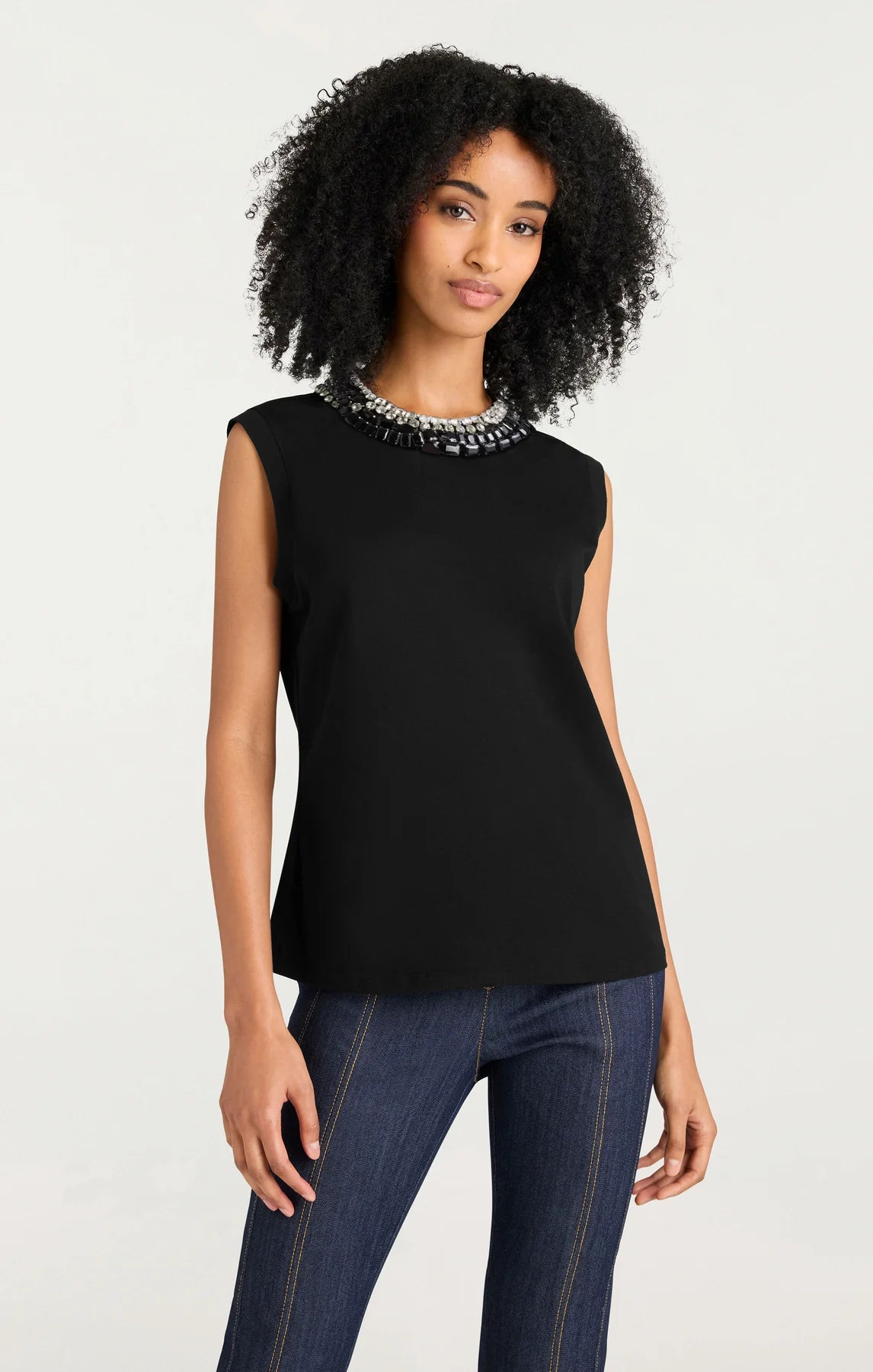 Cinq a Sept-Chunky Rhinestone Embellished Tee-Black/Clear