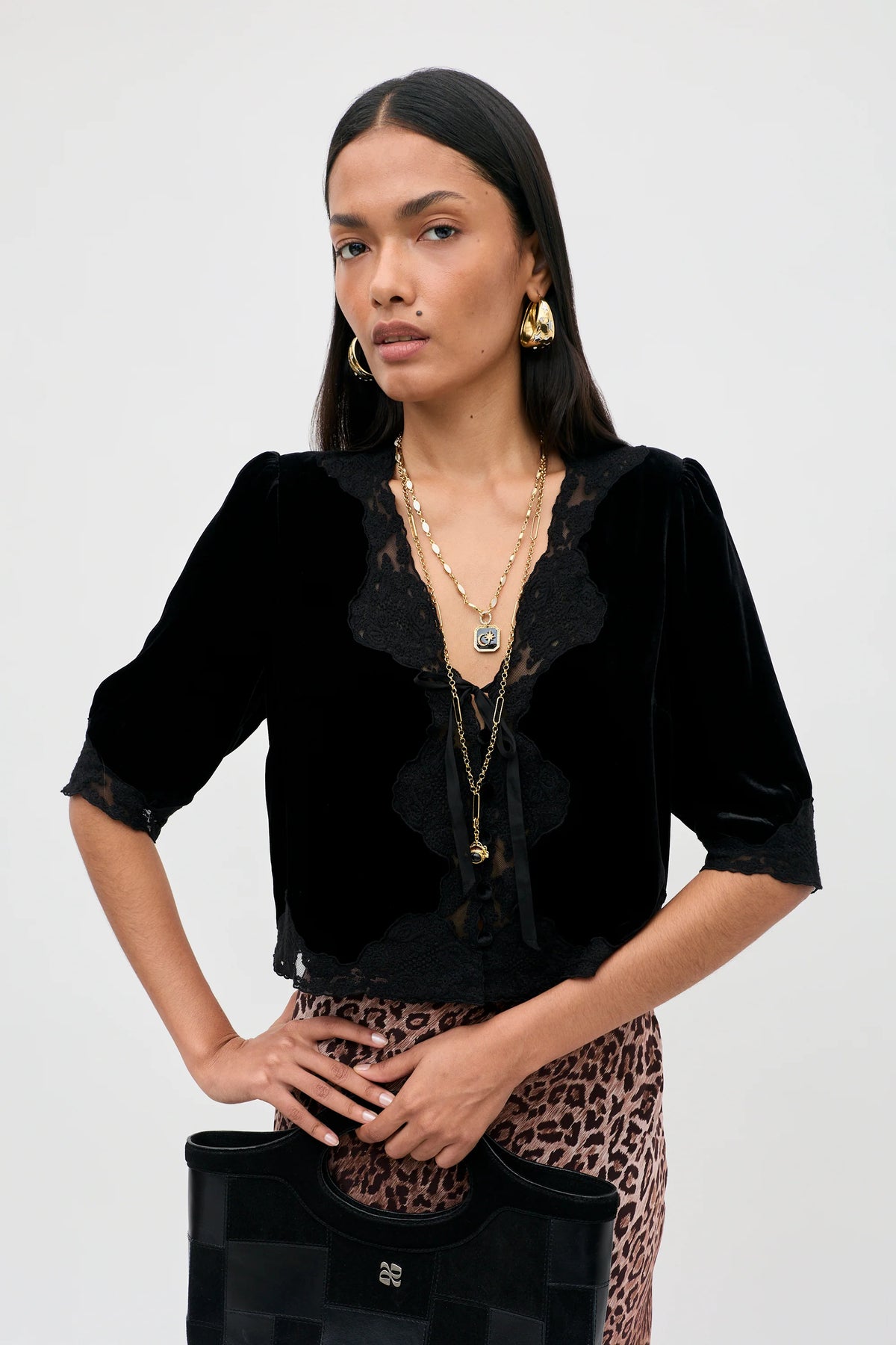 RIXO - Ursula Silk Velvet Top - Black