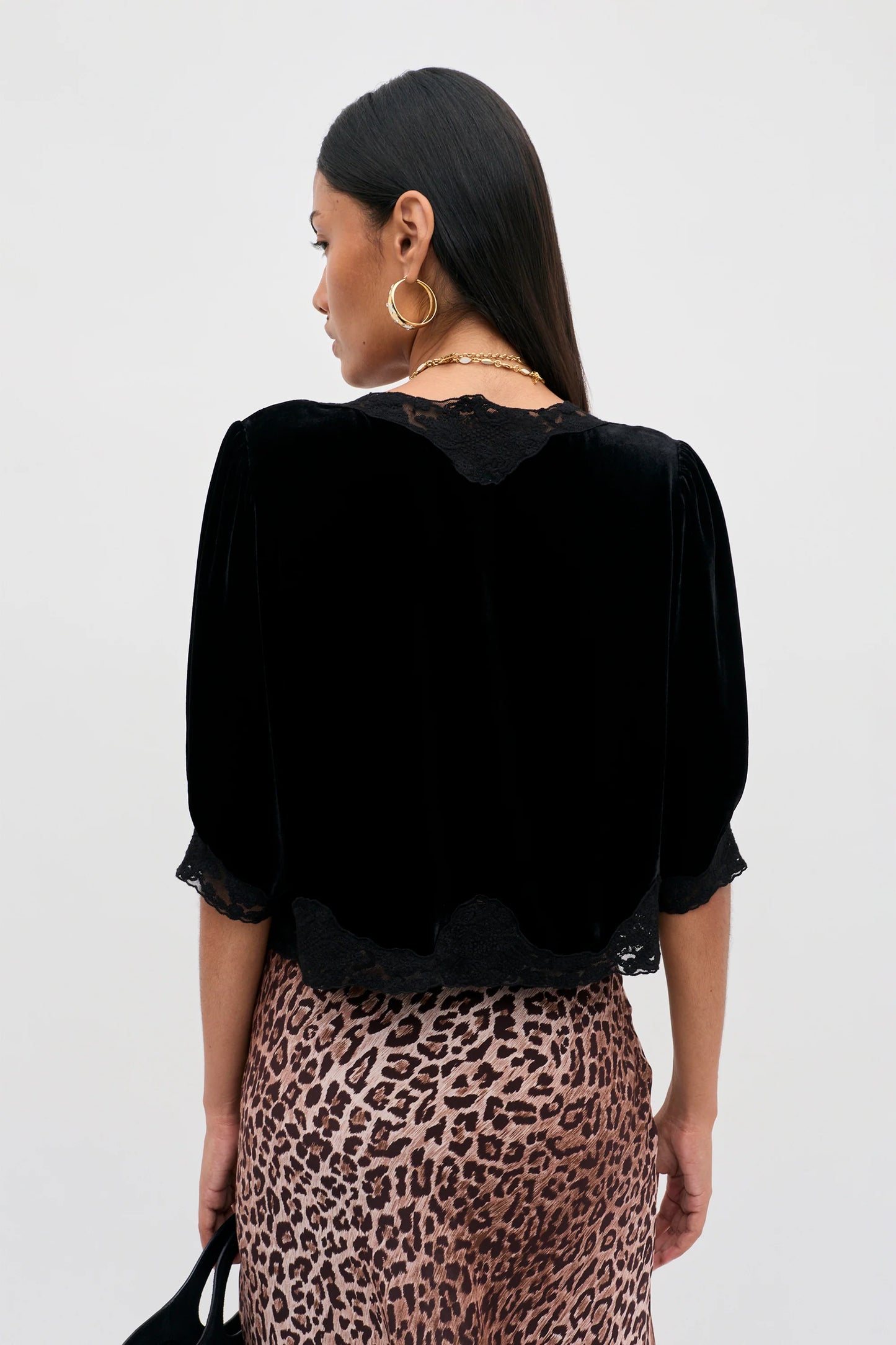 RIXO - Ursula Silk Velvet Top - Black