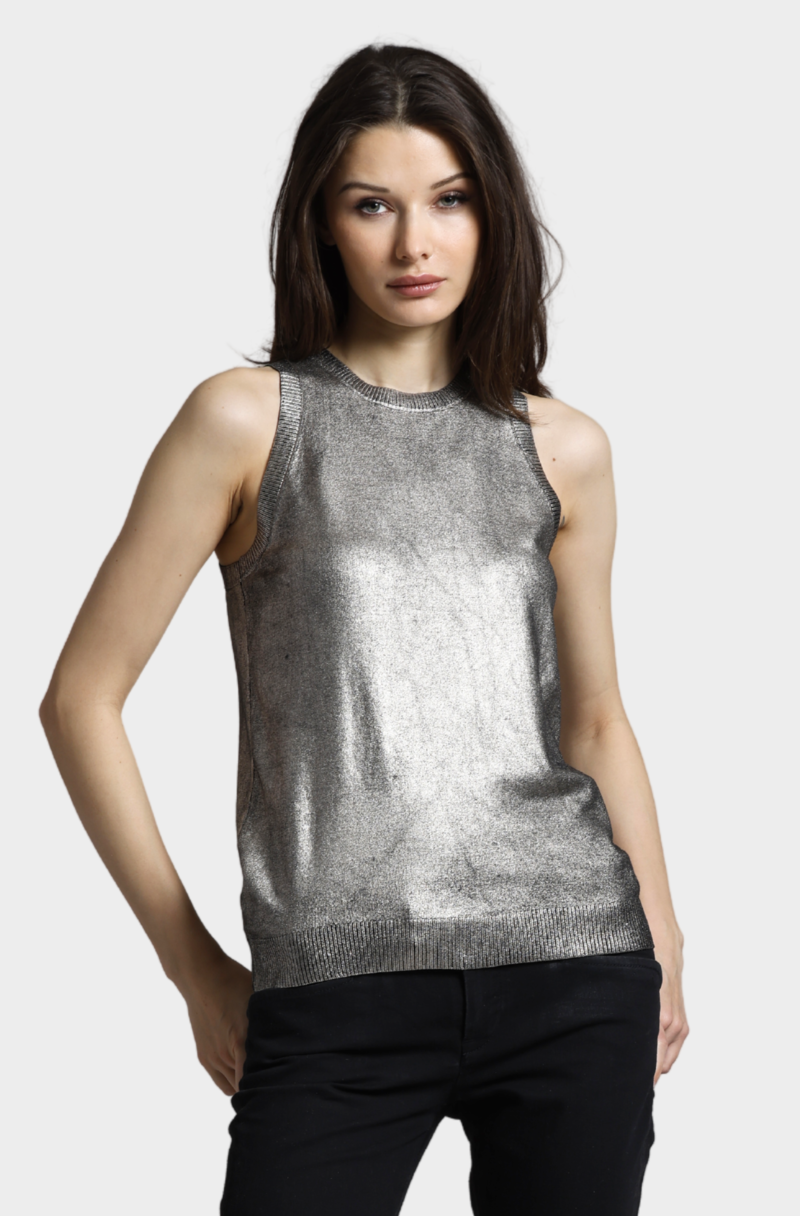 Minnie Rose - Viscose Metallic Tank - Silver