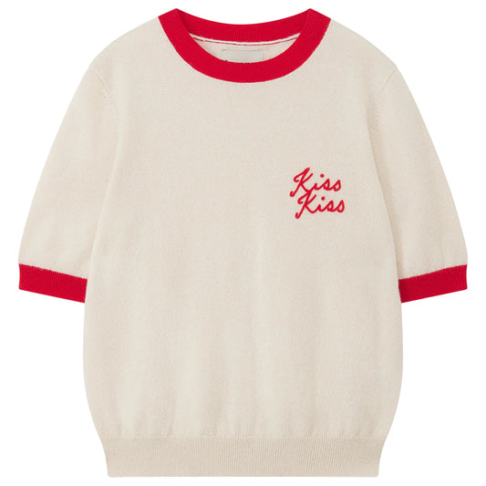 Jumper 1234-Kiss Kiss Ringer T-Shirt Sweater in Cream