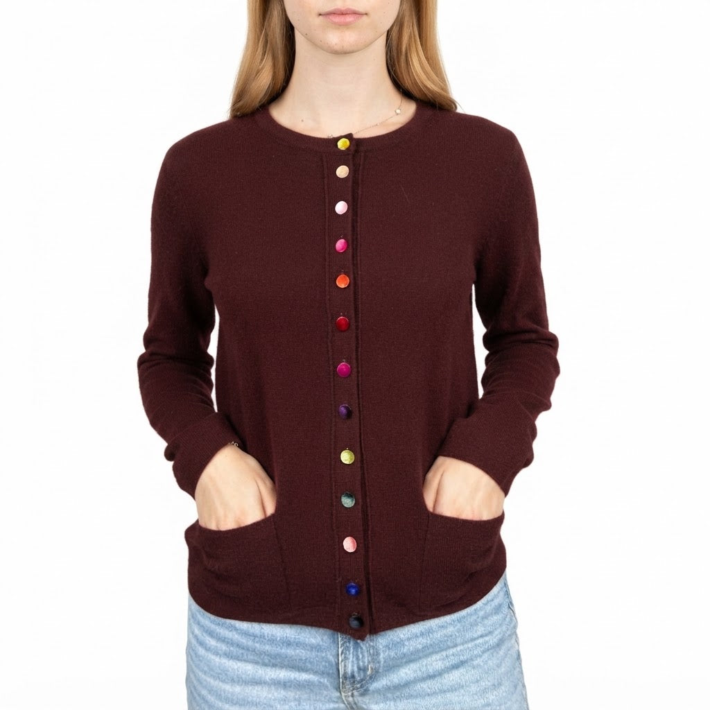 Estheme - Multi-Colored Button Cardigan - Wine