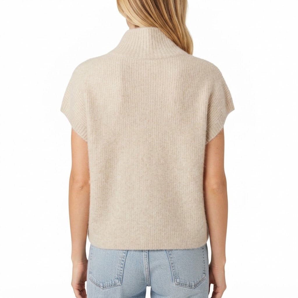 Estheme - Zip Up Short Sleeve Sweater - Stone