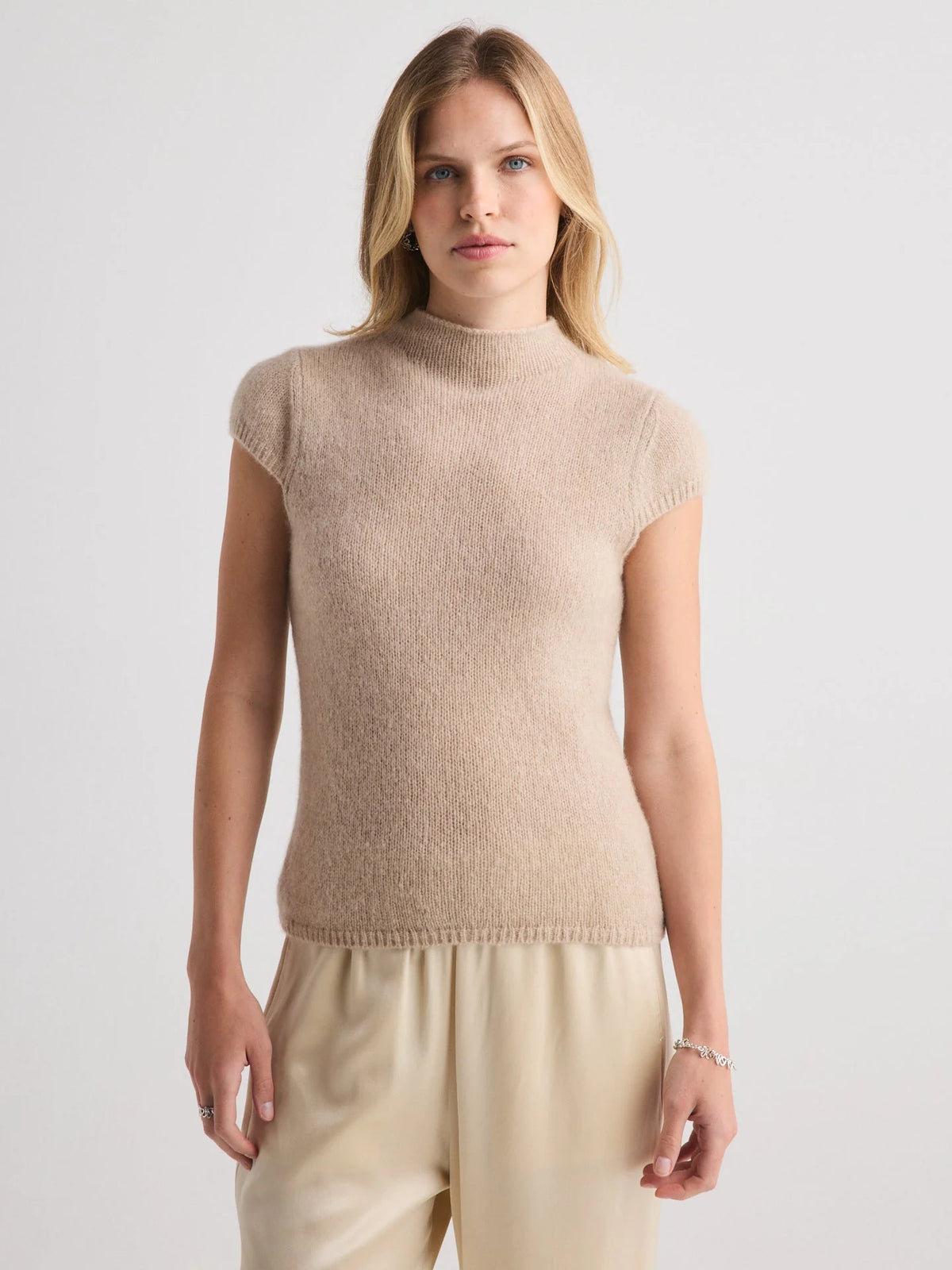 W. Cashmere - Brigitte Mock Neck Short Sleeve - Jute