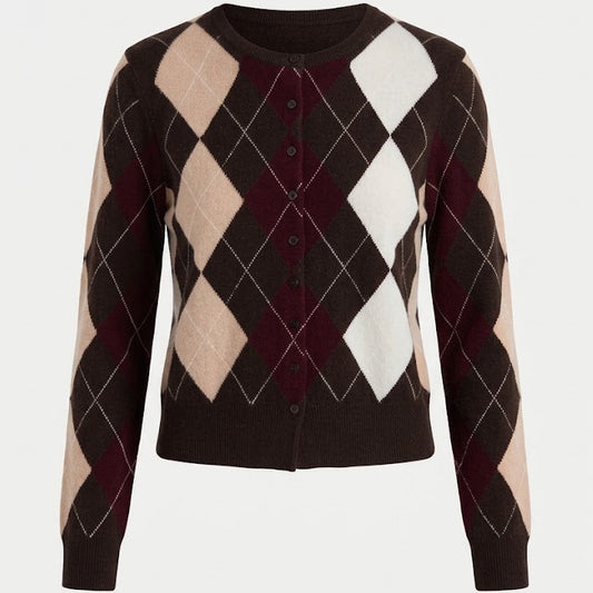 W. Cashmere - Honey Argyle Cardigan - Brown