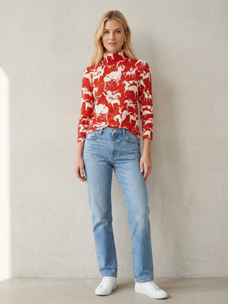 La Prestic Ouison - Sous Pull Top - Orange Horses