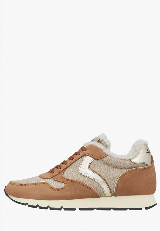 Voile Blanche Julia Fur Suede and Fabric Sneakers-Brown