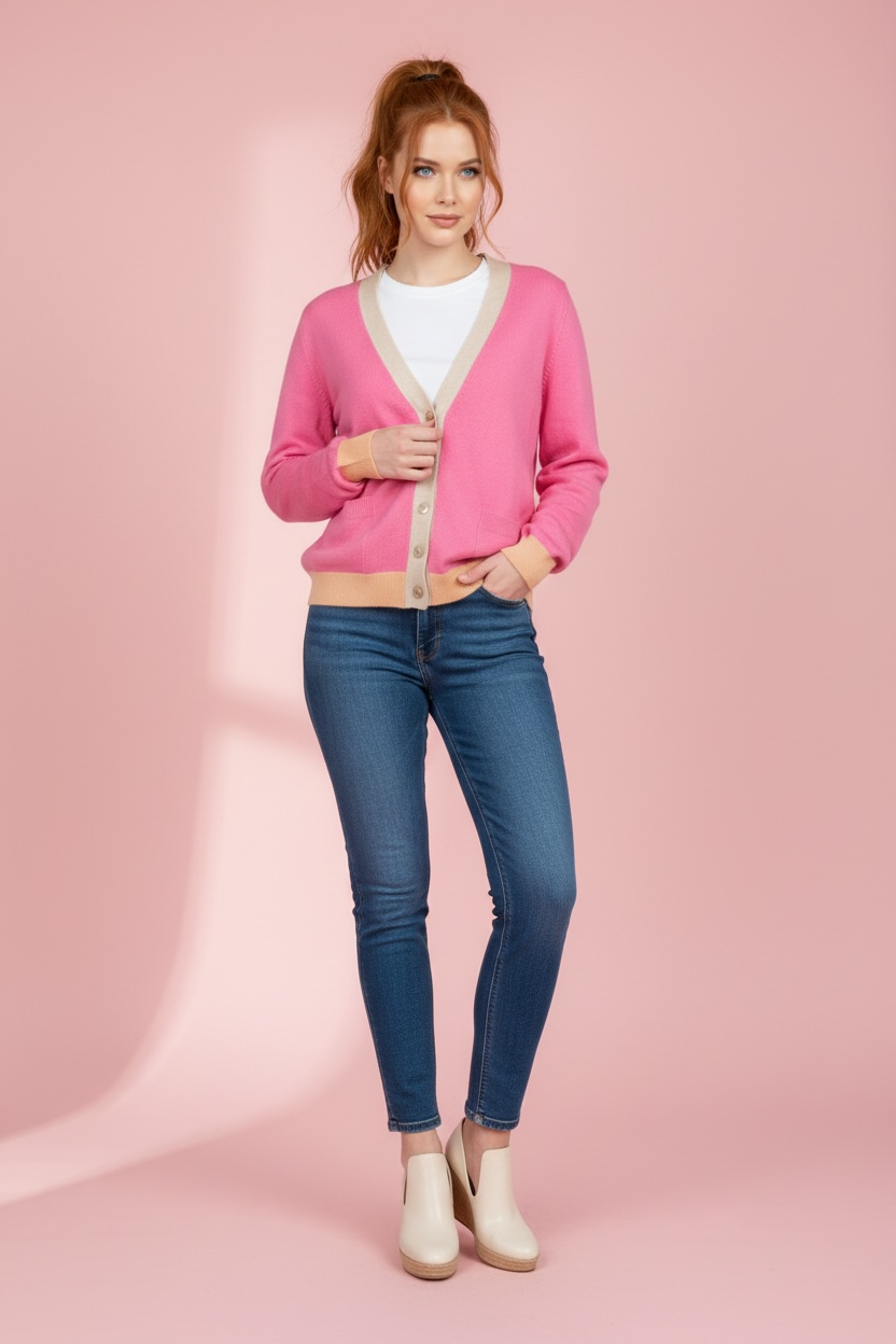 Jumper 1234 Many Contrast Cardigan in Cosmo Pink