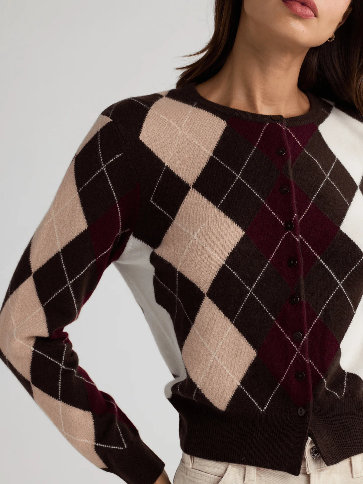 W. Cashmere - Honey Argyle Cardigan - Brown