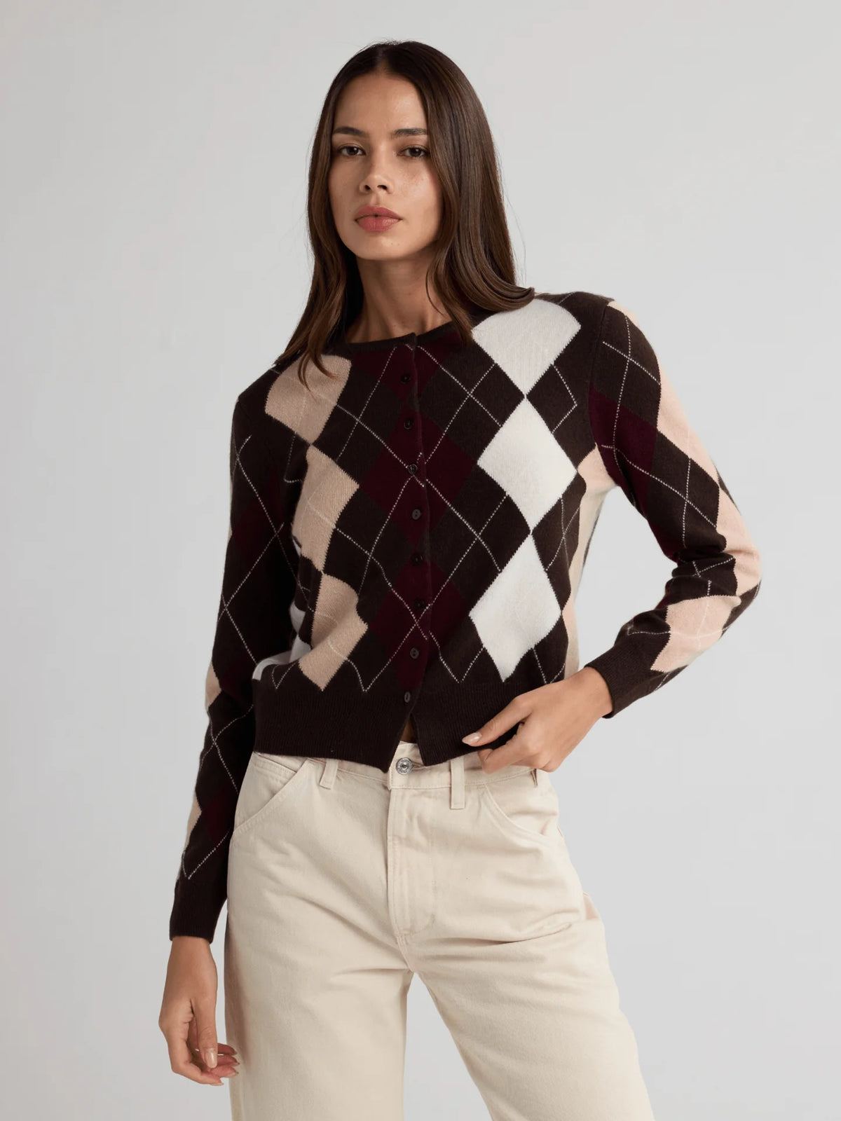 W. Cashmere - Honey Argyle Cardigan - Brown