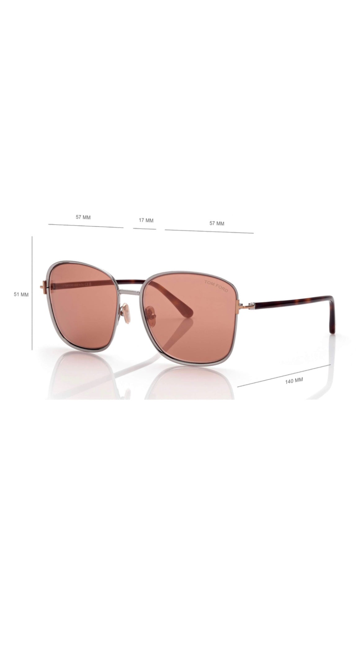 Tom Ford Sunglasses- Fern - Light Ruthenium/Rose Lenses