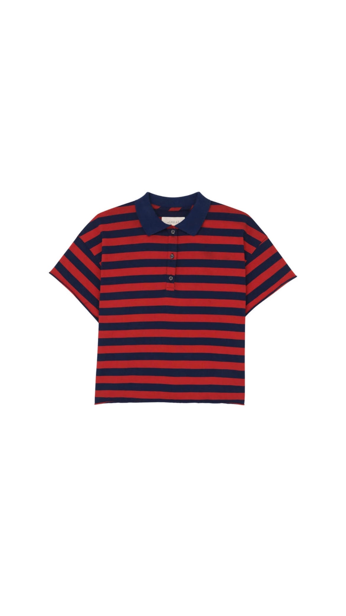 The Great.- The Cropped Polo Tee- Red & Navy Scholar Stripe