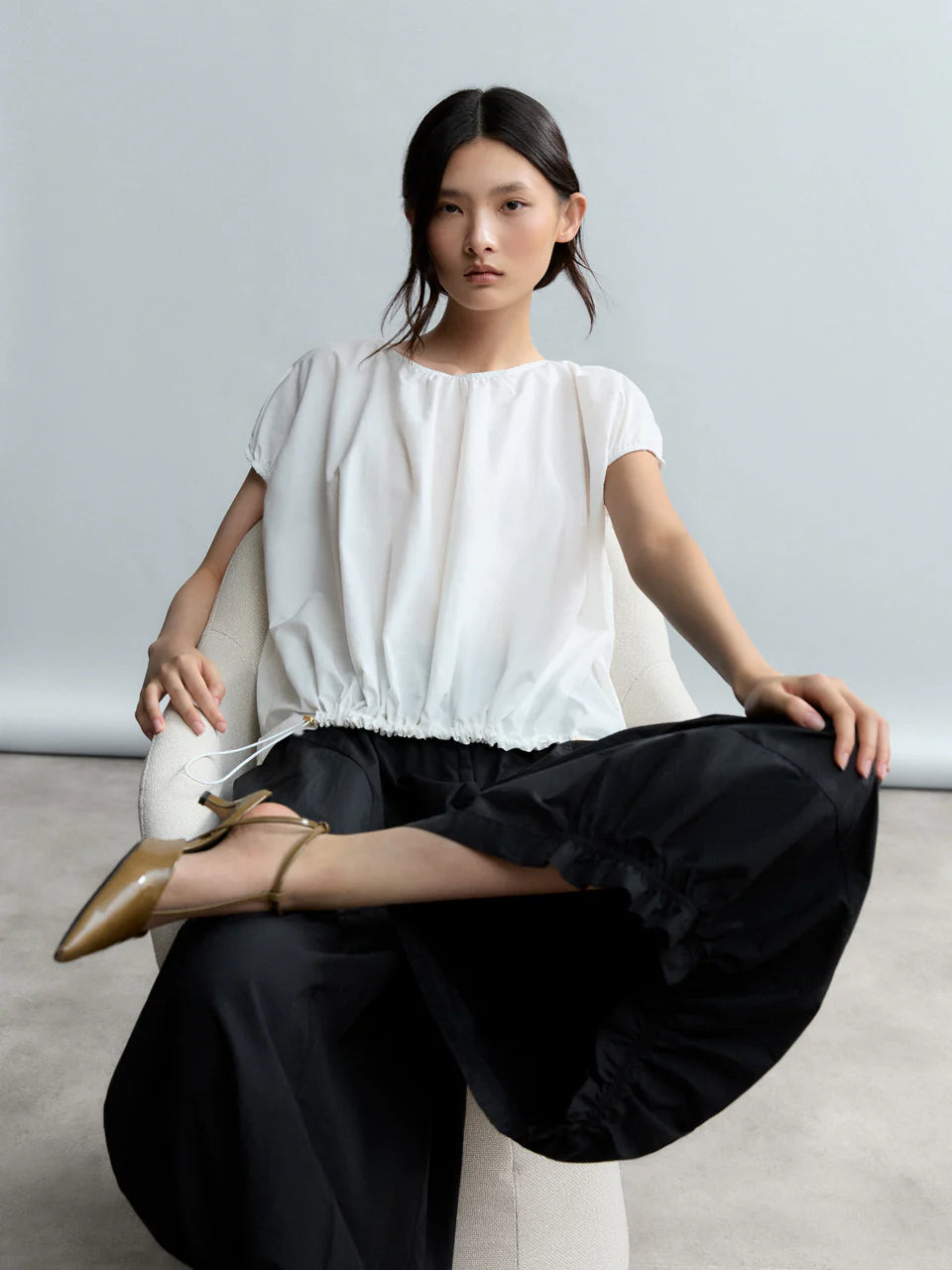 Psophia Nylon–Cotton Cocoon Tee with Drawcord Hem