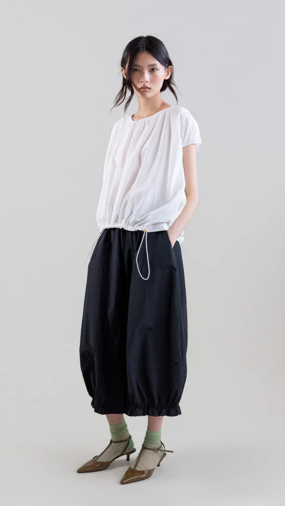 Psophia Nylon–Cotton Cocoon Tee with Drawcord Hem