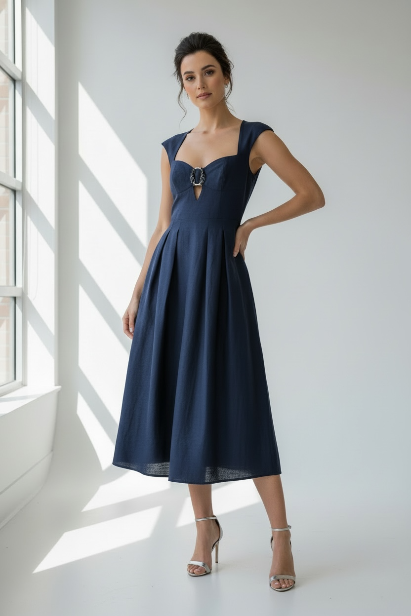 Rebecca Vallance Serenity Midi Dress in Navy